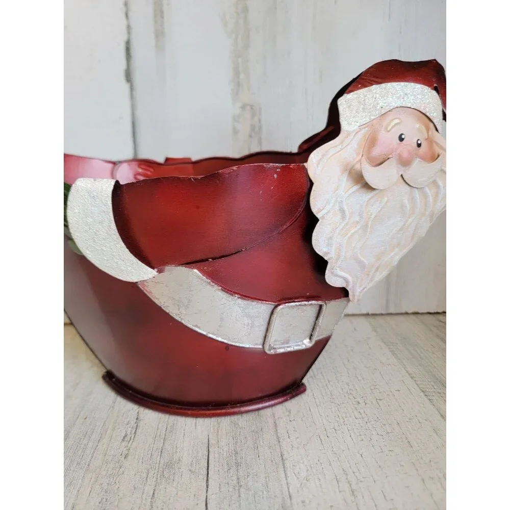 Pier 1 Santa tin‎ metal bucket holiday home decor Xmas figure